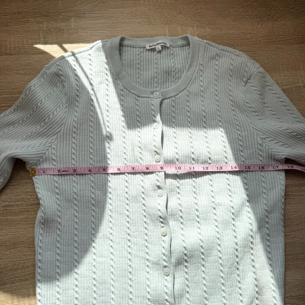 Reformation Natalie Cable Knit Cotton Cardigan Sweater Light Blue XL - Picture 10 of 15